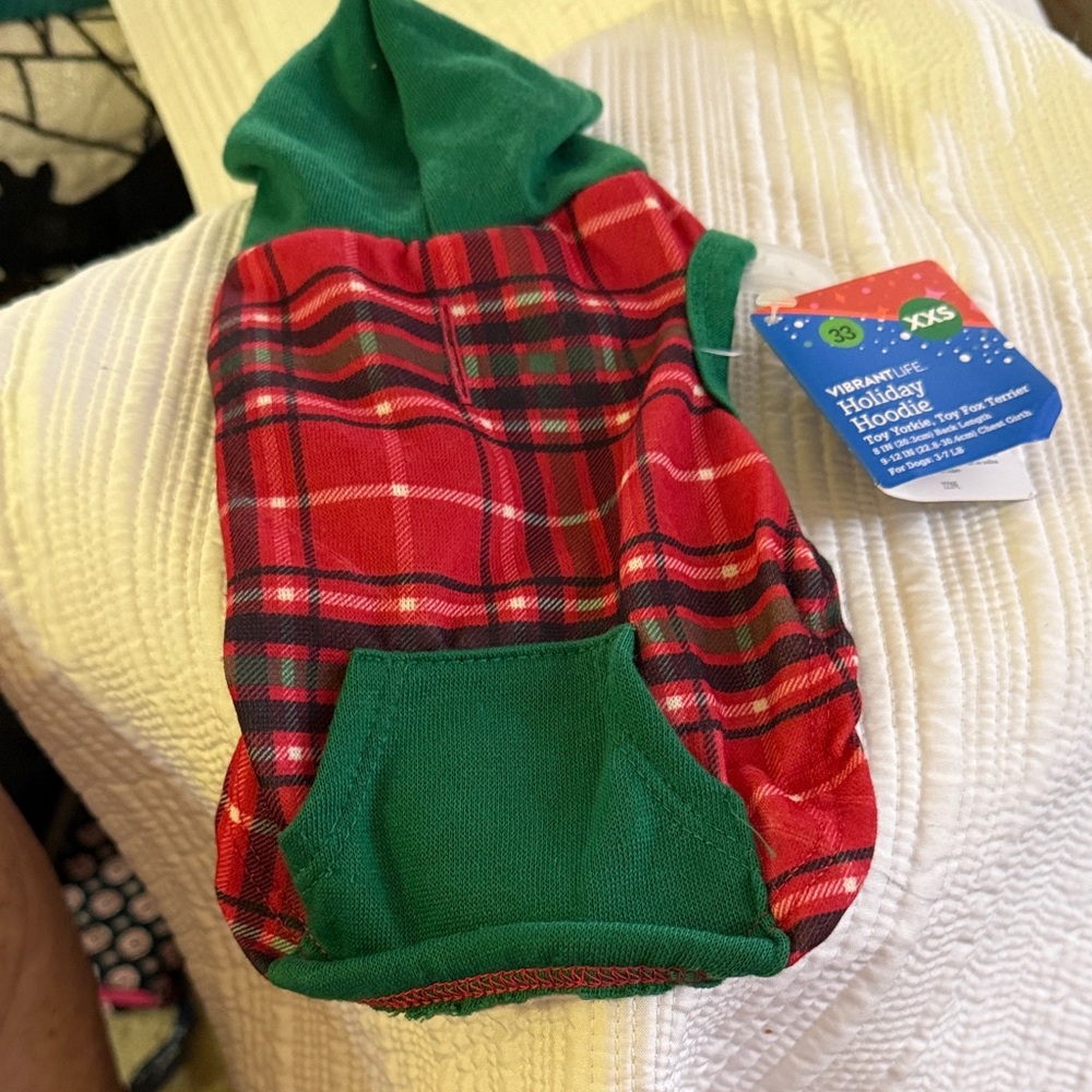 Holiday Plaid Dog Hoodie - Red and Green size xxs